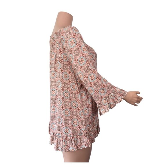 WESTPORT 1962 Women SZ XL Boho Floral Print Blouse With Ruffle Hem & 3/4 Sleeves - Picture 12 of 14